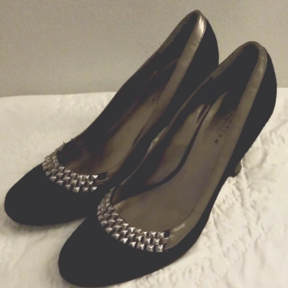 Womens Kenneth Cole black Suede silver studded heels, shoes,Size 10, comfortable